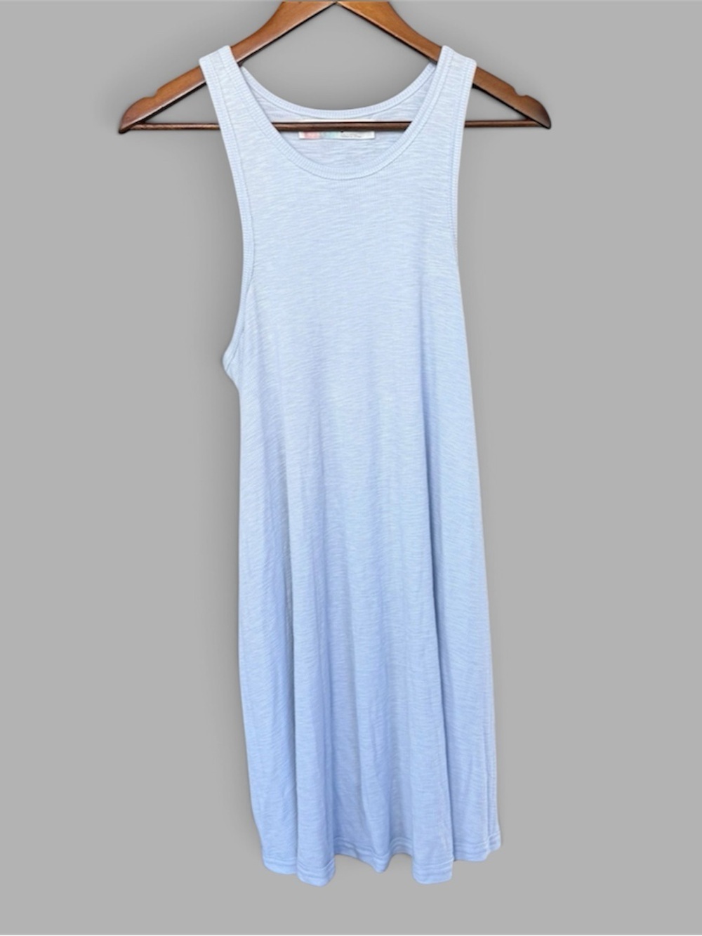 Free People Beach M Blue Ribbed Knit Tank Dress Sleeveless Swing Mini Sundress